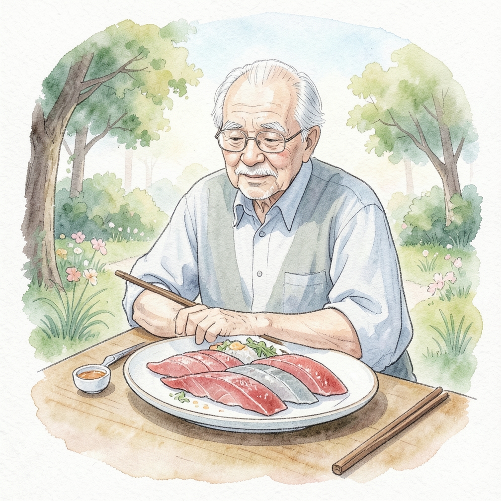 Select condiments to flavor the sashimi.