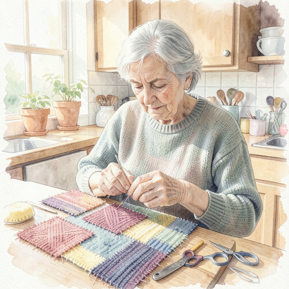 Sew the sweater to the arms using a whipstitch.