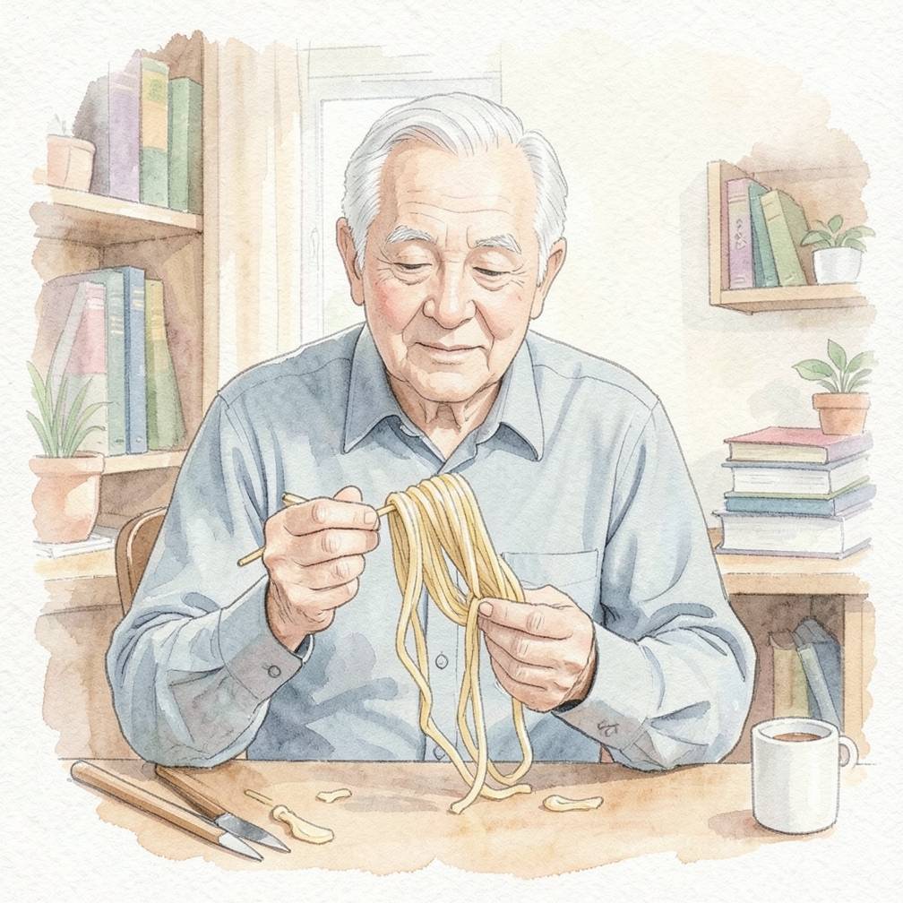 Step 1: Hold a serving of spaghetti through a quarter-sized hole in your fingers
