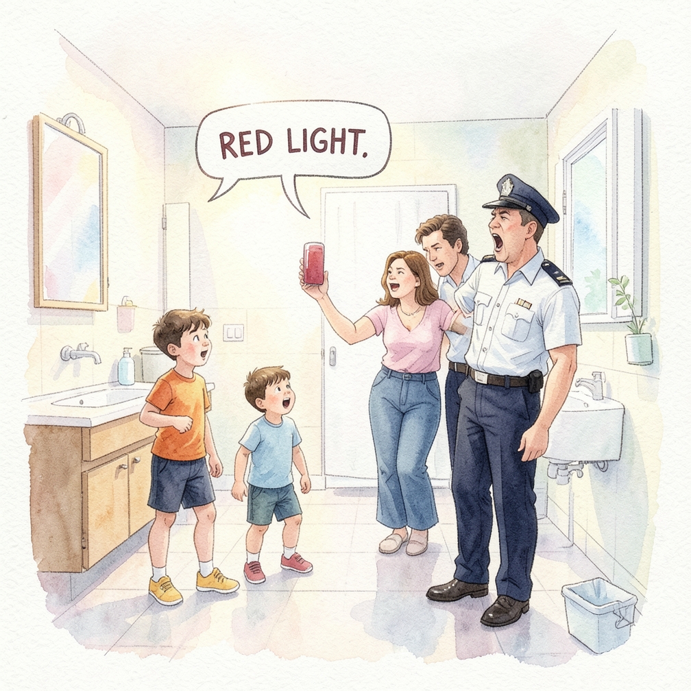 Have the traffic cop yell, “Red light” and turn around.