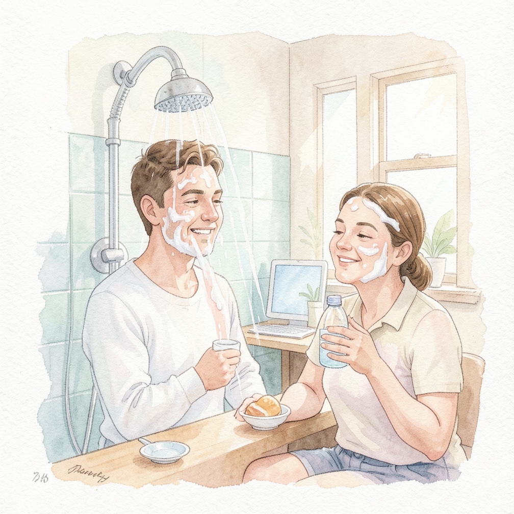 Take a hot shower or wash your face with warm water