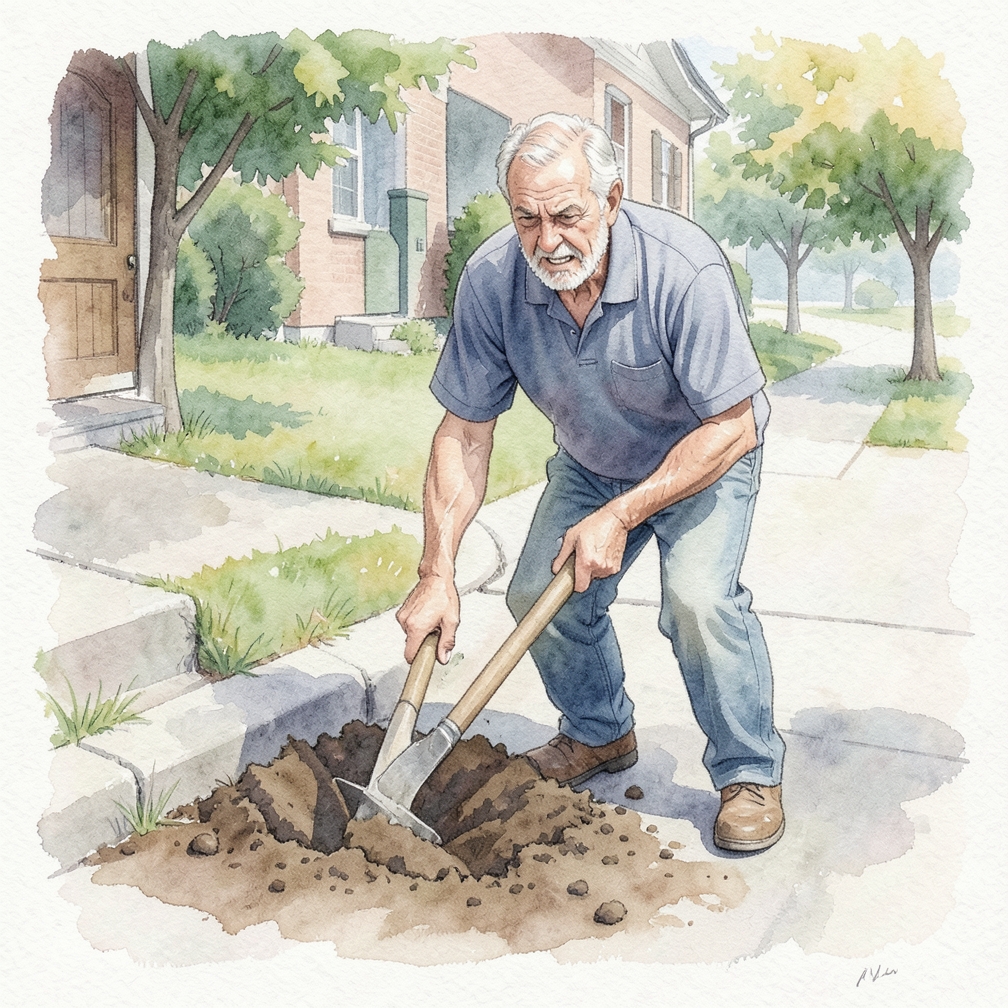 Shovel out the soil from the outside, moving inwards.