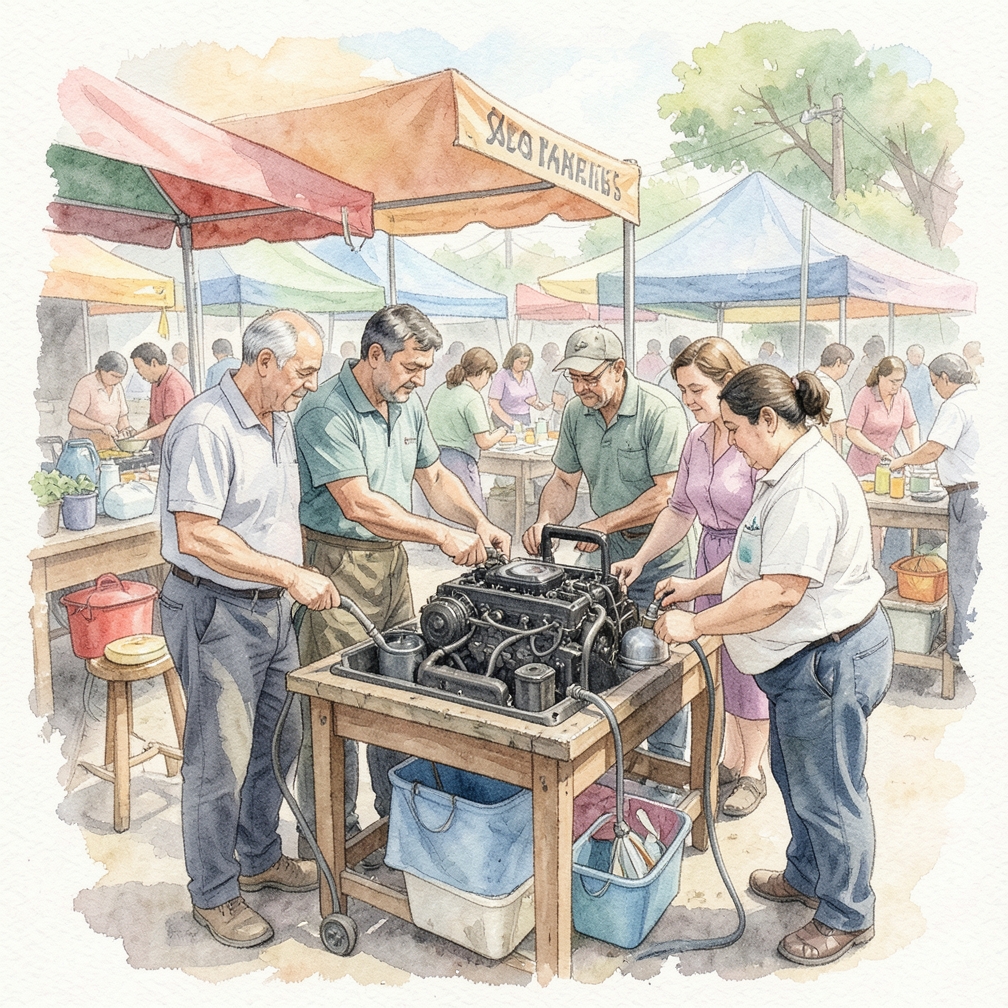 Check and top up or replace engine oil.