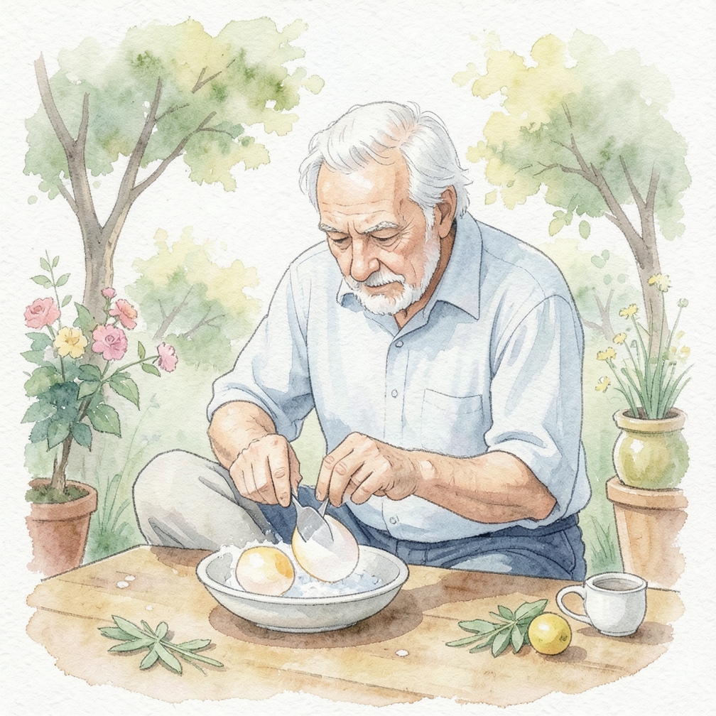 Cleanse the egg in saltwater and lemon juice.