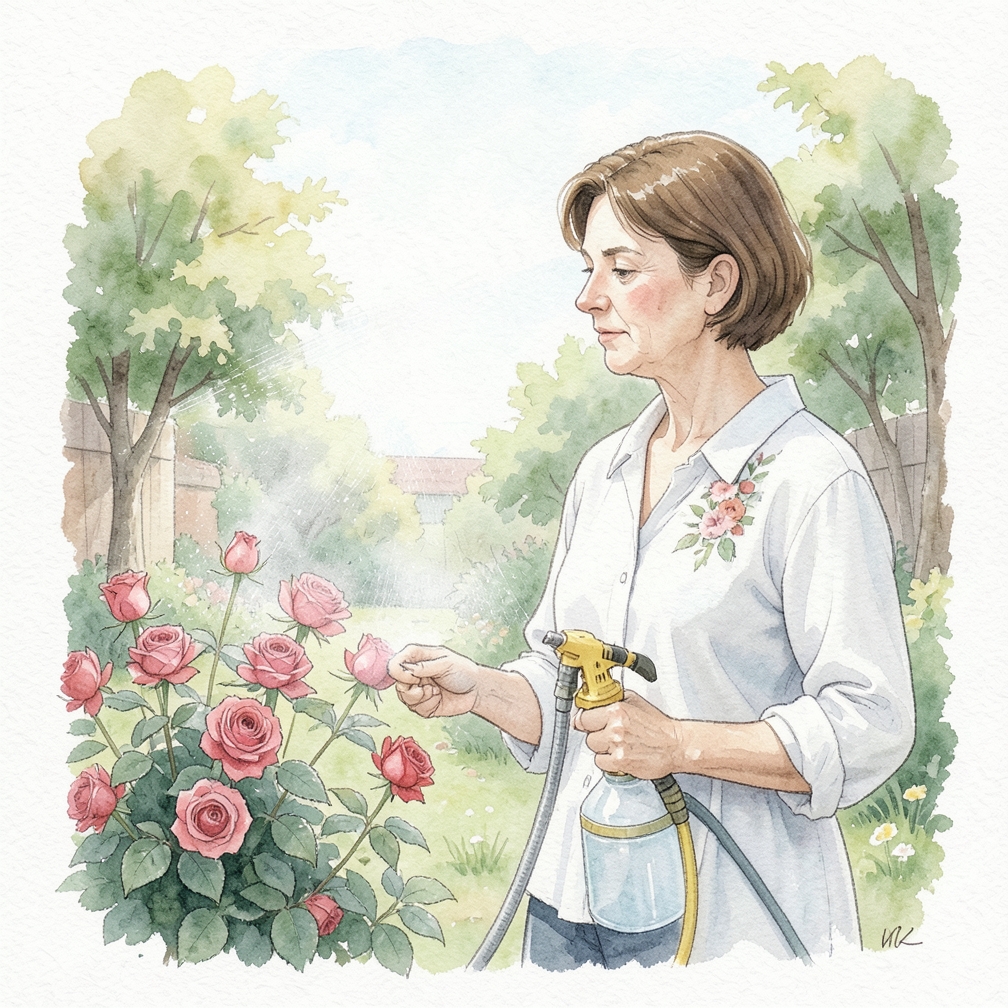 Spray your roses with a spray bottle or hose in the morning.
