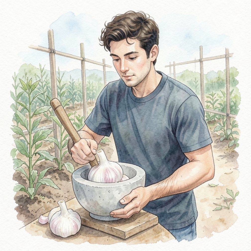 Create a garlic spray to make a safe repellent.