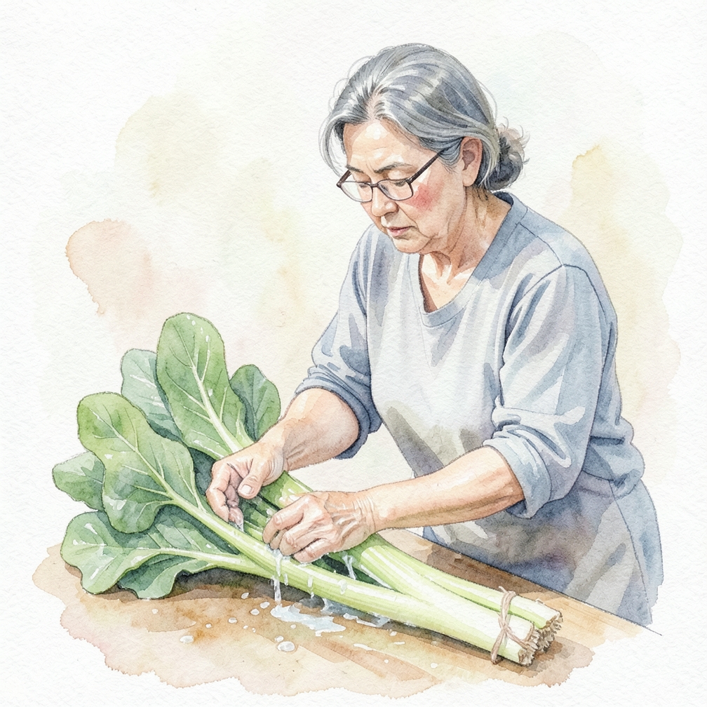 Swish the water around and let the bok choy sit for several minutes.