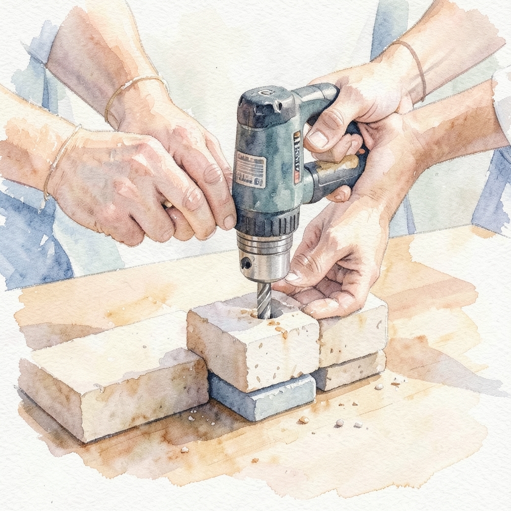 Fit a carbide-tipped masonry bit into a hammer drill.