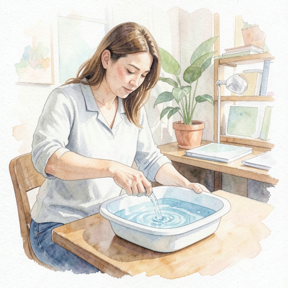 Fill a flat-bottomed tray with cool water.