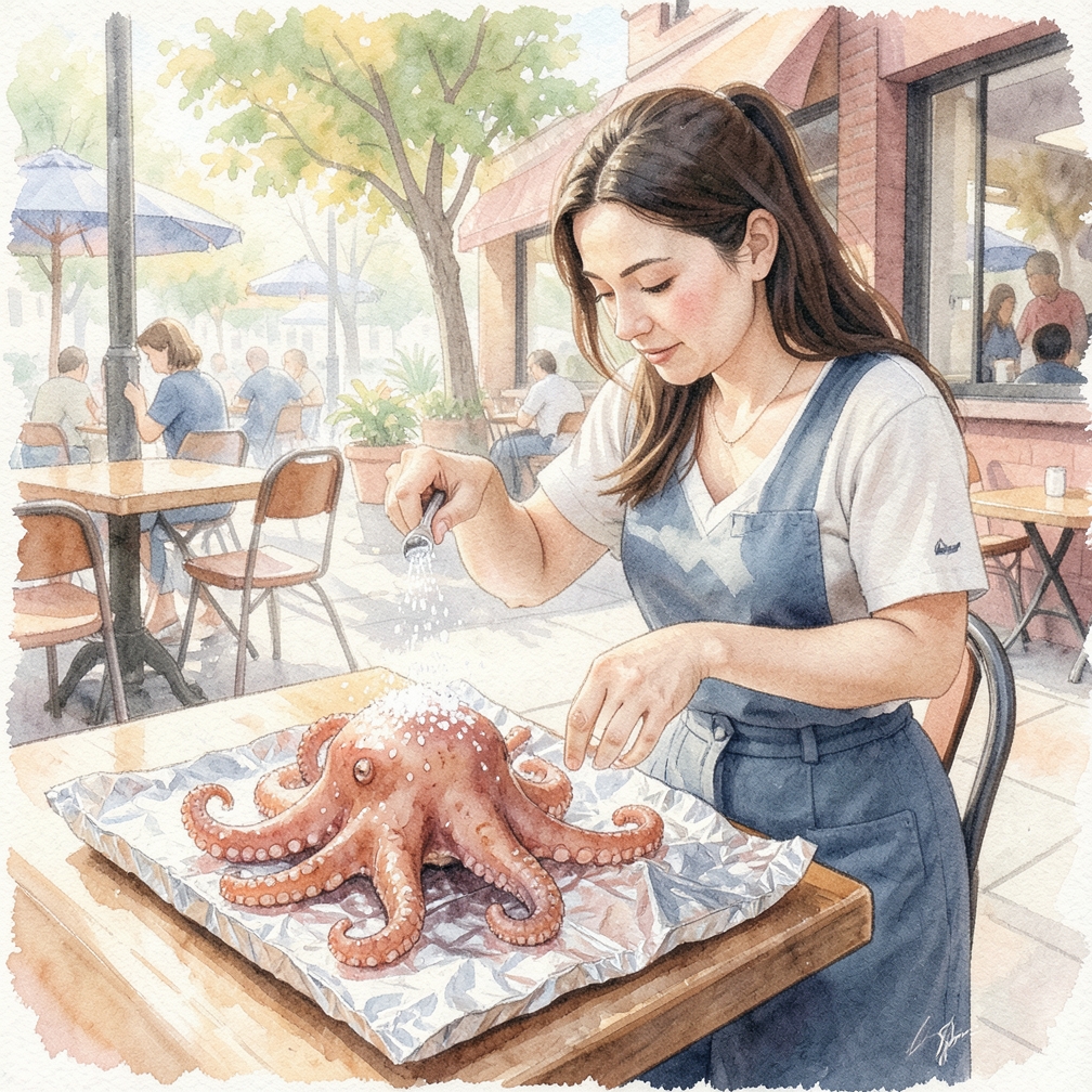 Place the octopus on the baking sheet.