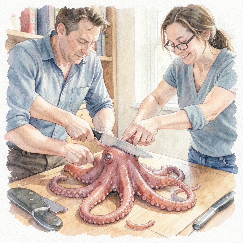 Separate the tentacles from the body.