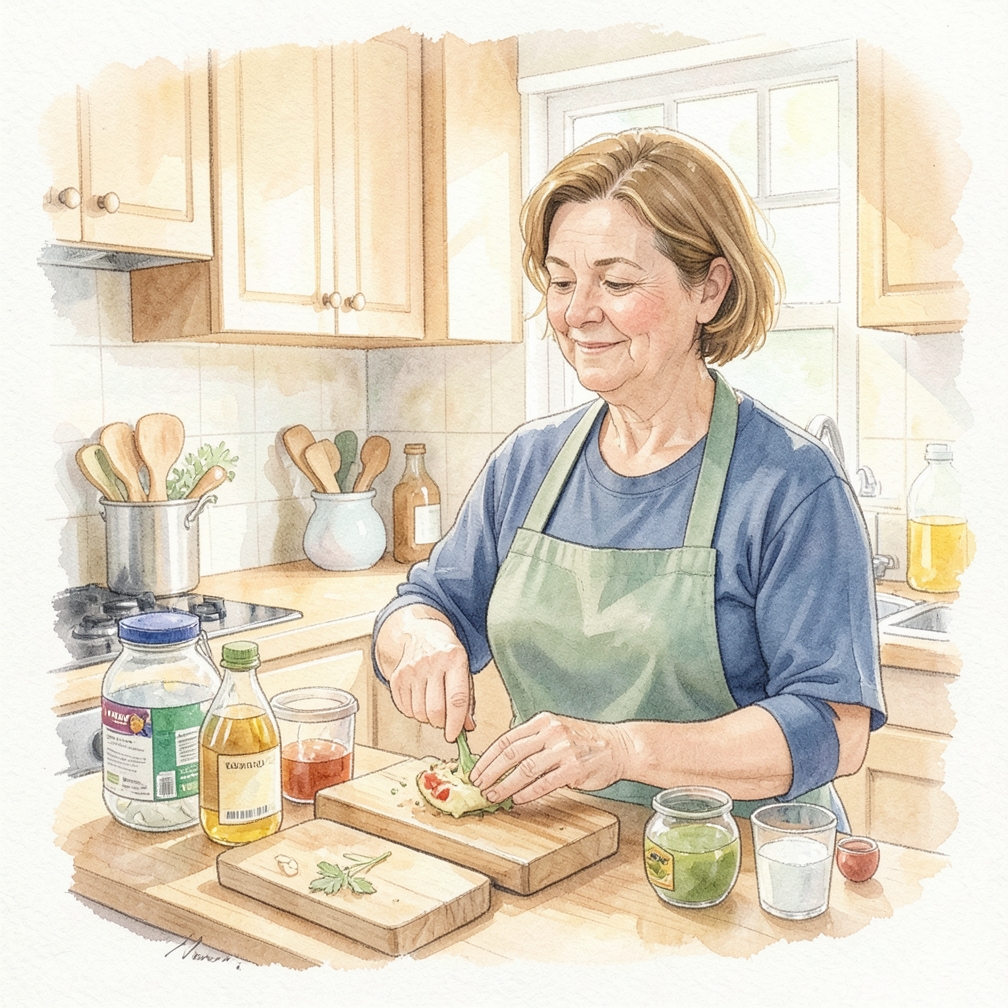 Add hydrogen peroxide, vinegar, lemon juice, or denture cleaner to a bowl.
