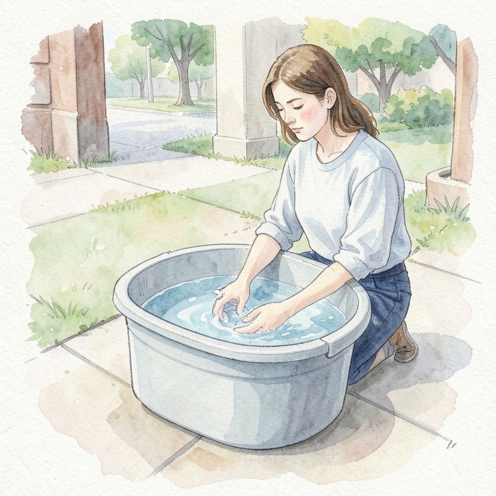 Soak your puffer jacket in warm water.