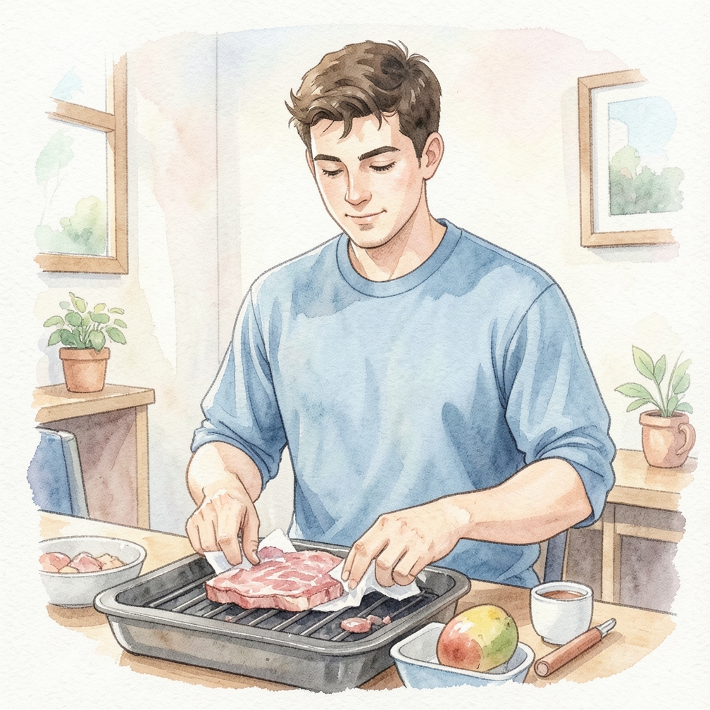 Drain the squirrel meat and season with salt and pepper.