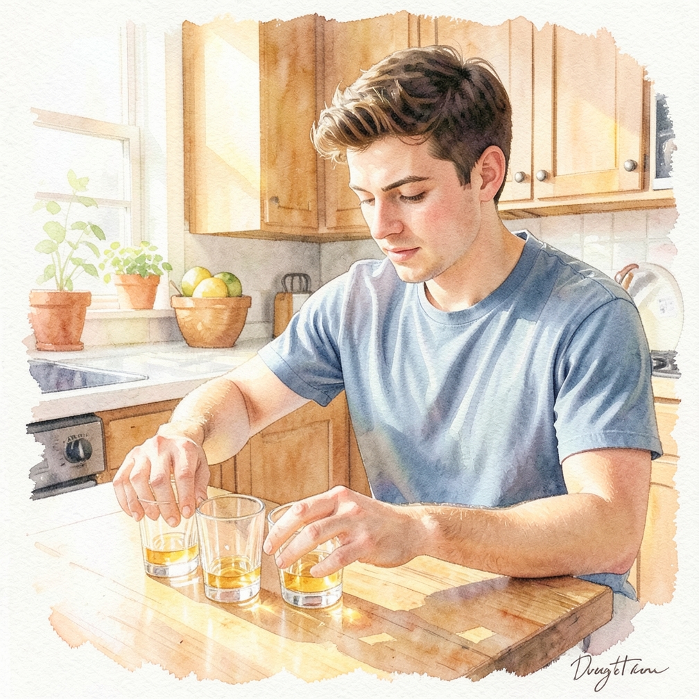 Place the shot glasses in a circle or rows.