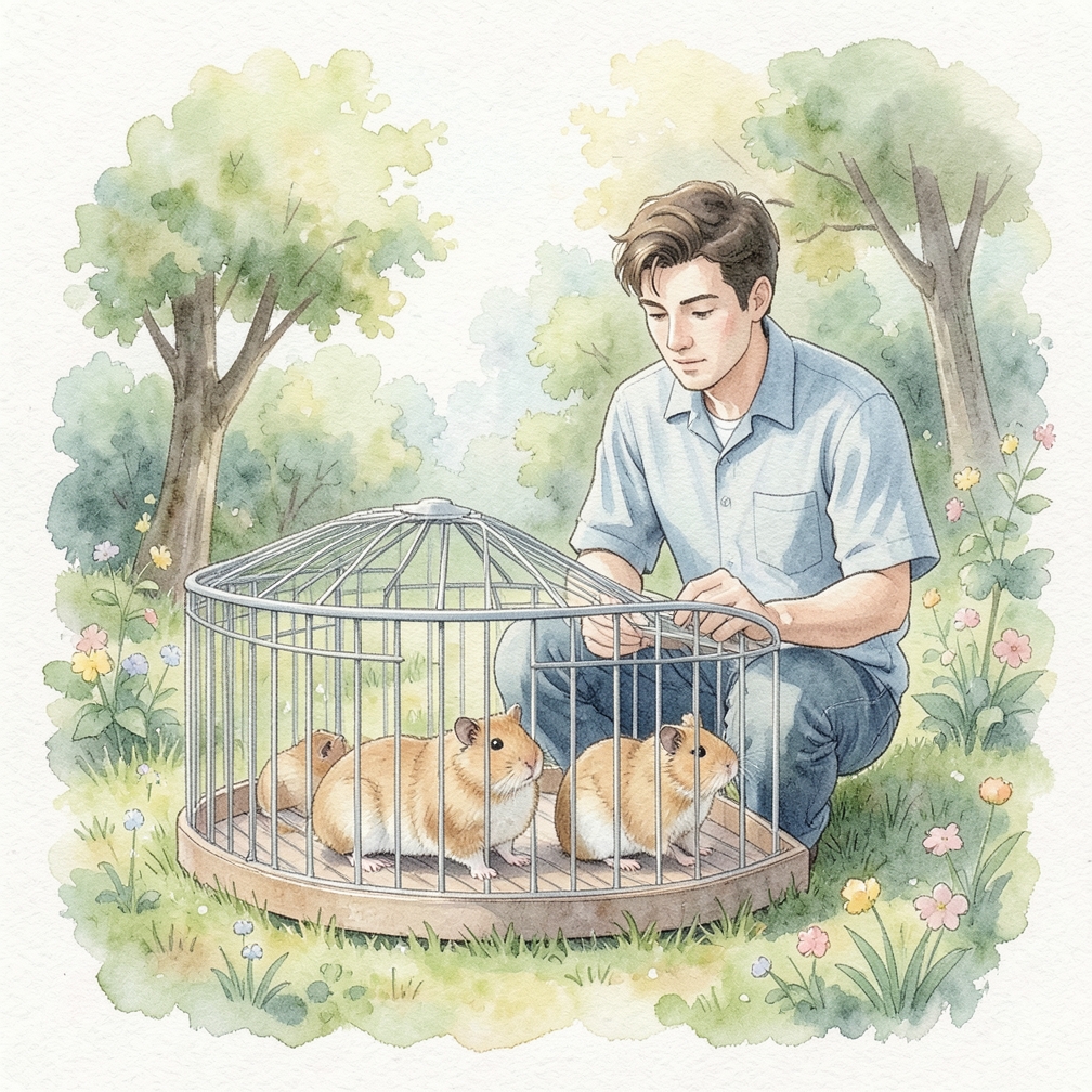 Watch your hamsters play and interact in their cage.